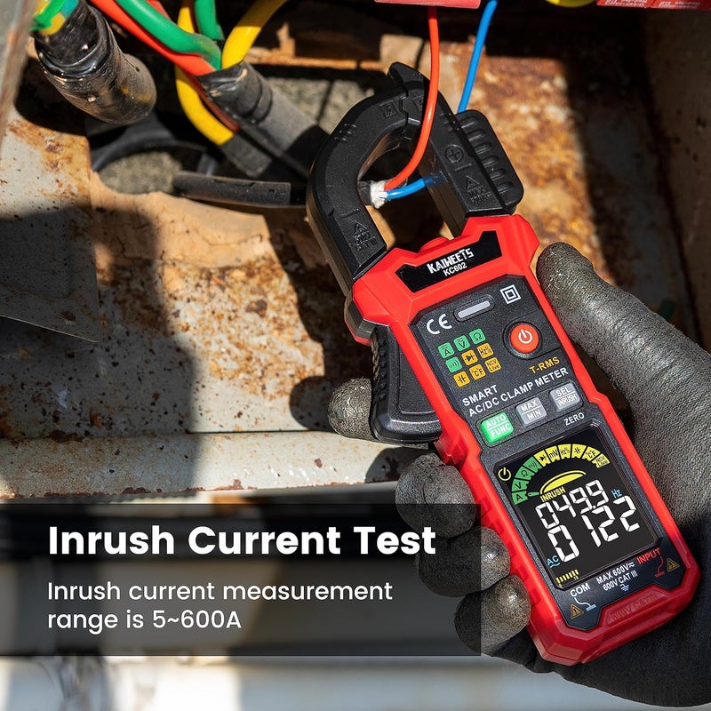 KAIWEETS Smart Digital Clamp Meter with D-Shaped Jaws, Clamp Multimeter with Inrush Current Function, Auto-ranging Amp Meter Built-in HD Color Screen, Measures AC/DC Current Voltage Temperature NCV - Image 5